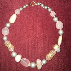 Original Gray pearls and light pink stone Necklace